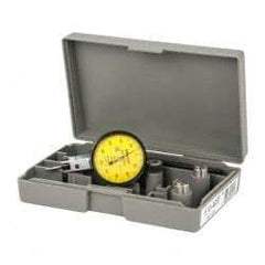 Mitutoyo - 0.2 mm Range, 0.002 mm Dial Graduation, Horizontal Dial Test Indicator - 1.5748 Inch Yellow Dial, 0-100-0 Dial Reading, 0.003 mm - USA Tool & Supply