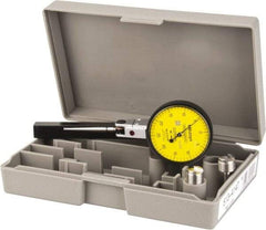 Mitutoyo - 1/2 mm Range, 0.01 mm Dial Graduation, Horizontal Dial Test Indicator - 1.5748 Inch Yellow Dial, 0-25-0 Dial Reading, Accurate to 0.01 Inch - USA Tool & Supply