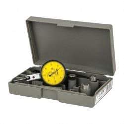 Mitutoyo - 0.8 mm Range, 0.01 mm Dial Graduation, Horizontal Dial Test Indicator - 1.5748 Inch Yellow Dial, 0-40-0 Dial Reading, Accurate to 0.008 Inch - USA Tool & Supply