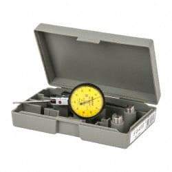 Mitutoyo - 1 mm Range, 0.01 mm Dial Graduation, Horizontal Dial Test Indicator - 1.5748 Inch Yellow Dial, 0-50-0 Dial Reading, Accurate to 0.01 Inch - USA Tool & Supply