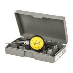Mitutoyo - 1 mm Range, 0.01 mm Dial Graduation, Horizontal Dial Test Indicator - 1.5748 Inch Yellow Dial, 0-50-0 Dial Reading, Accurate to 0.01 Inch - USA Tool & Supply