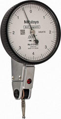 Mitutoyo - 0.008 Inch Range, 0.0001 Inch Dial Graduation, Horizontal Dial Test Indicator - 1.5748 Inch White Dial, 0-4-0 Dial Reading, Accurate to 0.0001 Inch - USA Tool & Supply