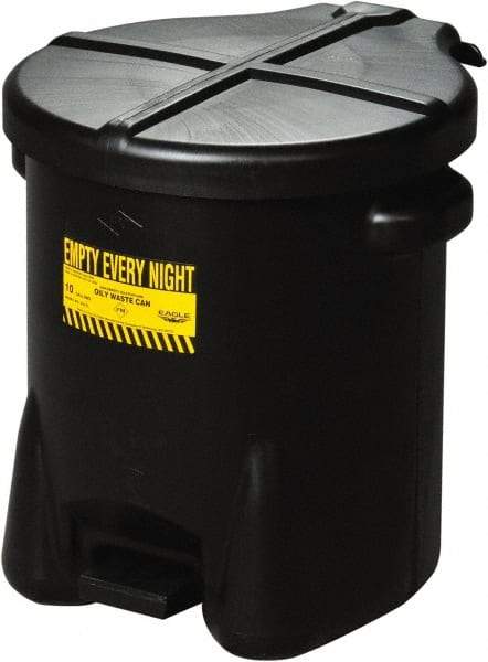 Eagle - 6 Gallon Capacity, HDPE Waste Can with Foot Lever - 13 Inch Long x 16-1/2 Inch Wide/Diameter x 16 Inch High, Black, Foot or Hand Operated, Approved FM and OSHA - USA Tool & Supply