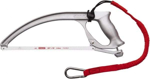 Stanley - 12" Tethered Hacksaw - 4" Throat Depth, Aluminum Handle, Ergonomically Designed D-Style Handle - USA Tool & Supply