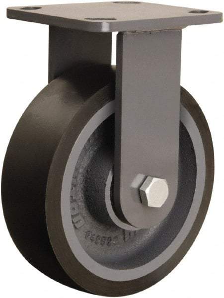 Hamilton - 6" Diam x 2" Wide x 7-1/2" OAH Top Plate Mount Rigid Caster - Polyurethane Mold onto Cast Iron Center, 1,560 Lb Capacity, Sealed Precision Ball Bearing, 4 x 4-1/2" Plate - USA Tool & Supply