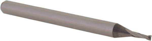 Accupro - 0.044", 0.132" LOC, 1/8" Shank Diam, 1-1/2" OAL, 2 Flute, Solid Carbide Square End Mill - Single End, Uncoated, Spiral Flute, 30° Helix, Centercutting, Right Hand Cut, Right Hand Flute, Series Miniature - USA Tool & Supply