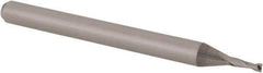 Accupro - 0.043", 0.129" LOC, 1/8" Shank Diam, 1-1/2" OAL, 2 Flute, Solid Carbide Square End Mill - Single End, Uncoated, Spiral Flute, 30° Helix, Centercutting, Right Hand Cut, Right Hand Flute, Series Miniature - USA Tool & Supply