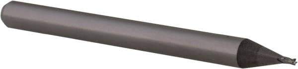 Accupro - 0.028", 0.042" LOC, 1/8" Shank Diam, 1-1/2" OAL, 4 Flute, Solid Carbide Square End Mill - Single End, Uncoated, Spiral Flute, 30° Helix, Centercutting, Right Hand Cut, Right Hand Flute, Series Miniature - USA Tool & Supply