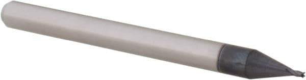 Accupro - 0.026", 0.039" LOC, 1/8" Shank Diam, 1-1/2" OAL, 4 Flute, Solid Carbide Square End Mill - Single End, AlTiN Finish, Spiral Flute, 30° Helix, Centercutting, Right Hand Cut, Right Hand Flute, Series Miniature - USA Tool & Supply