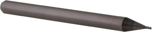 Accupro - 0.022", 0.033" LOC, 1/8" Shank Diam, 1-1/2" OAL, 4 Flute, Solid Carbide Square End Mill - Single End, Uncoated, Spiral Flute, 30° Helix, Centercutting, Right Hand Cut, Right Hand Flute, Series Miniature - USA Tool & Supply