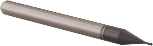 Accupro - 0.019", 0.057" LOC, 1/8" Shank Diam, 1-1/2" OAL, 4 Flute, Solid Carbide Square End Mill - Single End, AlTiN Finish, Spiral Flute, 30° Helix, Centercutting, Right Hand Cut, Right Hand Flute, Series Miniature - USA Tool & Supply