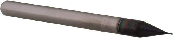 Accupro - 0.011", 0.033" LOC, 1/8" Shank Diam, 1-1/2" OAL, 4 Flute, Solid Carbide Square End Mill - Single End, AlTiN Finish, Spiral Flute, 30° Helix, Centercutting, Right Hand Cut, Right Hand Flute, Series Miniature - USA Tool & Supply