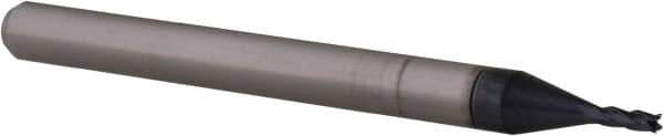 Accupro - 0.041", 0.123" LOC, 1/8" Shank Diam, 1-1/2" OAL, 4 Flute, Solid Carbide Square End Mill - Single End, AlTiN Finish, Spiral Flute, 30° Helix, Centercutting, Right Hand Cut, Right Hand Flute, Series Miniature - USA Tool & Supply