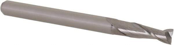 Accupro - 0.115", 0.345" LOC, 1/8" Shank Diam, 1-1/2" OAL, 2 Flute, Solid Carbide Square End Mill - Single End, Uncoated, Spiral Flute, 30° Helix, Centercutting, Right Hand Cut, Right Hand Flute, Series Miniature - USA Tool & Supply