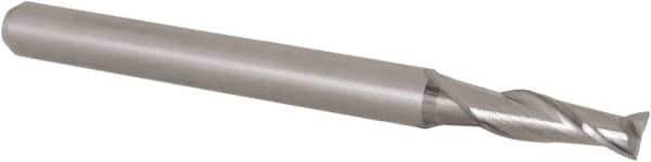 Accupro - 0.105", 0.315" LOC, 1/8" Shank Diam, 1-1/2" OAL, 2 Flute, Solid Carbide Square End Mill - Single End, Uncoated, Spiral Flute, 30° Helix, Centercutting, Right Hand Cut, Right Hand Flute, Series Miniature - USA Tool & Supply