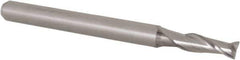 Accupro - 0.105", 0.315" LOC, 1/8" Shank Diam, 1-1/2" OAL, 2 Flute, Solid Carbide Square End Mill - Single End, Uncoated, Spiral Flute, 30° Helix, Centercutting, Right Hand Cut, Right Hand Flute, Series Miniature - USA Tool & Supply