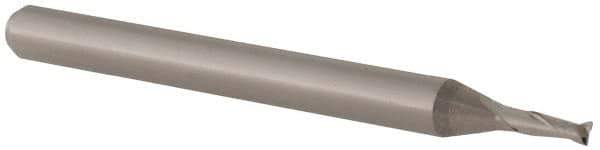 Accupro - 0.052", 0.156" LOC, 1/8" Shank Diam, 1-1/2" OAL, 2 Flute, Solid Carbide Square End Mill - Single End, Uncoated, Spiral Flute, 30° Helix, Centercutting, Right Hand Cut, Right Hand Flute, Series Miniature - USA Tool & Supply