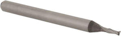 Accupro - 0.049", 0.147" LOC, 1/8" Shank Diam, 1-1/2" OAL, 2 Flute, Solid Carbide Square End Mill - Single End, Uncoated, Spiral Flute, 30° Helix, Centercutting, Right Hand Cut, Right Hand Flute, Series Miniature - USA Tool & Supply