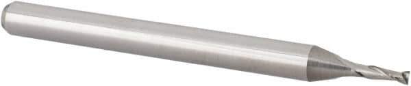 Accupro - 3/64", 0.141" LOC, 1/8" Shank Diam, 1-1/2" OAL, 2 Flute, Solid Carbide Square End Mill - Single End, Uncoated, Spiral Flute, 30° Helix, Centercutting, Right Hand Cut, Right Hand Flute, Series Miniature - USA Tool & Supply