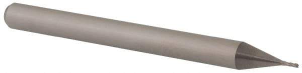 Accupro - 0.019", 0.057" LOC, 1/8" Shank Diam, 1-1/2" OAL, 4 Flute, Solid Carbide Square End Mill - Single End, Uncoated, Spiral Flute, 30° Helix, Centercutting, Right Hand Cut, Right Hand Flute, Series Miniature - USA Tool & Supply