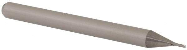 Accupro - 0.022", 0.066" LOC, 1/8" Shank Diam, 1-1/2" OAL, 4 Flute, Solid Carbide Square End Mill - Single End, Uncoated, Spiral Flute, 30° Helix, Centercutting, Right Hand Cut, Right Hand Flute, Series Miniature - USA Tool & Supply