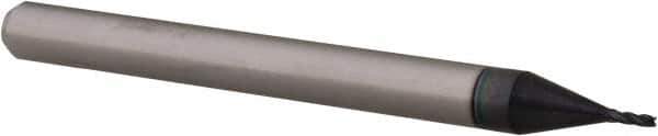 Accupro - 0.026", 0.078" LOC, 1/8" Shank Diam, 1-1/2" OAL, 4 Flute, Solid Carbide Square End Mill - Single End, AlTiN Finish, Spiral Flute, 30° Helix, Centercutting, Right Hand Cut, Right Hand Flute, Series Miniature - USA Tool & Supply