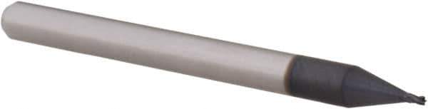 Accupro - 0.027", 0.041" LOC, 1/8" Shank Diam, 1-1/2" OAL, 4 Flute, Solid Carbide Square End Mill - Single End, AlTiN Finish, Spiral Flute, 30° Helix, Centercutting, Right Hand Cut, Right Hand Flute, Series Miniature - USA Tool & Supply