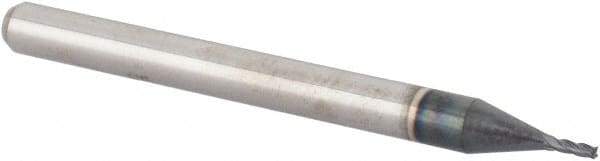 Accupro - 0.035", 0.105" LOC, 1/8" Shank Diam, 1-1/2" OAL, 4 Flute, Solid Carbide Square End Mill - Single End, AlTiN Finish, Spiral Flute, 30° Helix, Centercutting, Series Miniature - USA Tool & Supply