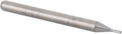 Accupro - 0.035", 0.105" LOC, 1/8" Shank Diam, 1-1/2" OAL, 4 Flute, Solid Carbide Square End Mill - Single End, Uncoated, Spiral Flute, 30° Helix, Centercutting, Right Hand Cut, Right Hand Flute, Series Miniature - USA Tool & Supply