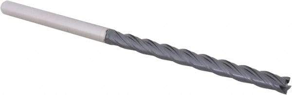 Accupro - 3/16", 2-1/4" LOC, 3/16" Shank Diam, 4" OAL, 4 Flute, Solid Carbide Square End Mill - Single End, AlTiN Finish, Spiral Flute, 30° Helix, Centercutting, Right Hand Cut, Right Hand Flute, Series Miniature - USA Tool & Supply