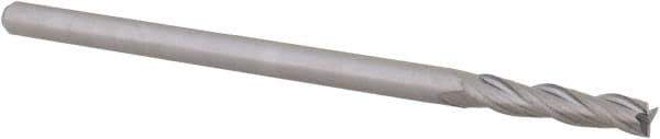 Accupro - 1/8", 5/8" LOC, 1/8" Shank Diam, 2-1/2" OAL, 3 Flute, Solid Carbide Square End Mill - Single End, Uncoated, Spiral Flute, 30° Helix, Centercutting, Right Hand Cut, Right Hand Flute, Series Miniature - USA Tool & Supply