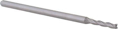 Accupro - 0.09", 0.45" LOC, 1/8" Shank Diam, 2-1/2" OAL, 3 Flute, Solid Carbide Square End Mill - Single End, Uncoated, Spiral Flute, 30° Helix, Centercutting, Right Hand Cut, Right Hand Flute, Series Miniature - USA Tool & Supply