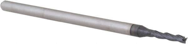 Accupro - 0.075", 3/8" LOC, 1/8" Shank Diam, 2-1/2" OAL, 3 Flute, Solid Carbide Square End Mill - Single End, AlTiN Finish, Spiral Flute, 30° Helix, Centercutting, Right Hand Cut, Right Hand Flute, Series Miniature - USA Tool & Supply
