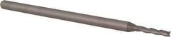 Accupro - 0.075", 3/8" LOC, 1/8" Shank Diam, 2-1/2" OAL, 3 Flute, Solid Carbide Square End Mill - Single End, Uncoated, Spiral Flute, 30° Helix, Centercutting, Right Hand Cut, Right Hand Flute, Series Miniature - USA Tool & Supply