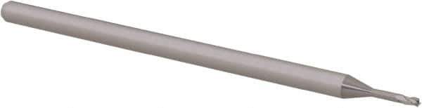 Accupro - 3/64", 0.07" LOC, 1/8" Shank Diam, 2-1/2" OAL, 3 Flute, Solid Carbide Square End Mill - Single End, Uncoated, Spiral Flute, 30° Helix, Centercutting, Right Hand Cut, Right Hand Flute, Series Miniature - USA Tool & Supply