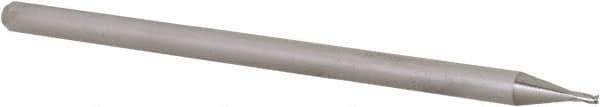 Accupro - 0.035", 0.052" LOC, 1/8" Shank Diam, 2-1/2" OAL, 3 Flute, Solid Carbide Square End Mill - Single End, Uncoated, Spiral Flute, 30° Helix, Centercutting, Right Hand Cut, Right Hand Flute, Series Miniature - USA Tool & Supply