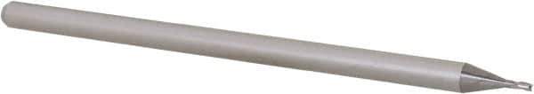 Accupro - 0.035", 0.052" LOC, 1/8" Shank Diam, 2-1/2" OAL, 3 Flute, Solid Carbide Square End Mill - Single End, Uncoated, Spiral Flute, 30° Helix, Centercutting, Right Hand Cut, Right Hand Flute, Series Miniature - USA Tool & Supply