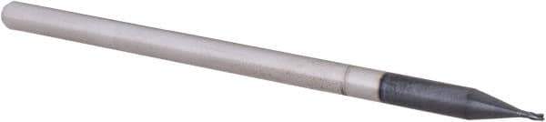 Accupro - 1/32", 0.046" LOC, 1/8" Shank Diam, 2-1/2" OAL, 3 Flute, Solid Carbide Square End Mill - Single End, AlTiN Finish, Spiral Flute, 30° Helix, Centercutting, Right Hand Cut, Right Hand Flute, Series Miniature - USA Tool & Supply