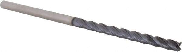 Accupro - 1/4", 3" LOC, 1/4" Shank Diam, 6" OAL, 4 Flute, Solid Carbide Square End Mill - Single End, AlTiN Finish, Spiral Flute, 30° Helix, Centercutting, Right Hand Cut, Right Hand Flute, Series Miniature - USA Tool & Supply