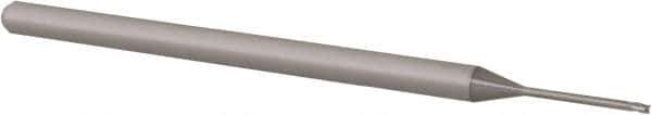 Accupro - 0.035", 0.052" LOC, 1/8" Shank Diam, 2-1/2" OAL, 3 Flute, Solid Carbide Square End Mill - Single End, Uncoated, Spiral Flute, 30° Helix, Centercutting, Right Hand Cut, Right Hand Flute, Series Miniature - USA Tool & Supply