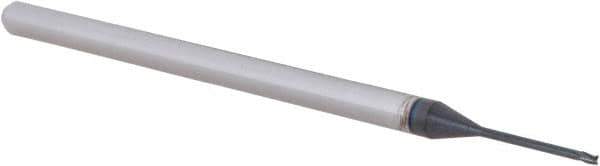 Accupro - 0.035", 0.052" LOC, 1/8" Shank Diam, 2-1/2" OAL, 3 Flute, Solid Carbide Square End Mill - Single End, AlTiN Finish, Spiral Flute, 30° Helix, Centercutting, Right Hand Cut, Right Hand Flute, Series Miniature - USA Tool & Supply