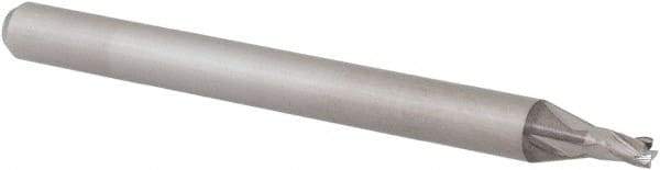Accupro - 0.06", 0.09" LOC, 1/8" Shank Diam, 1-1/2" OAL, 4 Flute, Solid Carbide Square End Mill - Single End, Uncoated, Spiral Flute, 30° Helix, Centercutting, Right Hand Cut, Right Hand Flute, Series Miniature - USA Tool & Supply