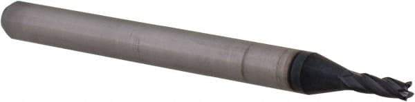 Accupro - 0.059", 0.177" LOC, 1/8" Shank Diam, 1-1/2" OAL, 4 Flute, Solid Carbide Square End Mill - Single End, AlTiN Finish, Spiral Flute, 30° Helix, Centercutting, Right Hand Cut, Right Hand Flute, Series Miniature - USA Tool & Supply