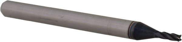 Accupro - 0.051", 0.153" LOC, 1/8" Shank Diam, 1-1/2" OAL, 4 Flute, Solid Carbide Square End Mill - Single End, AlTiN Finish, Spiral Flute, 30° Helix, Centercutting, Right Hand Cut, Right Hand Flute, Series Miniature - USA Tool & Supply