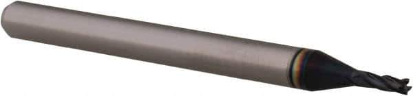 Accupro - 0.049", 0.147" LOC, 1/8" Shank Diam, 1-1/2" OAL, 4 Flute, Solid Carbide Square End Mill - Single End, AlTiN Finish, Spiral Flute, 30° Helix, Centercutting, Right Hand Cut, Right Hand Flute, Series Miniature - USA Tool & Supply