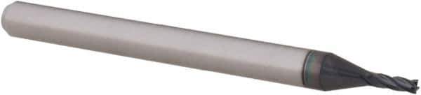Accupro - 0.046", 0.138" LOC, 1/8" Shank Diam, 1-1/2" OAL, 4 Flute, Solid Carbide Square End Mill - Single End, AlTiN Finish, Spiral Flute, 30° Helix, Centercutting, Right Hand Cut, Right Hand Flute, Series Miniature - USA Tool & Supply