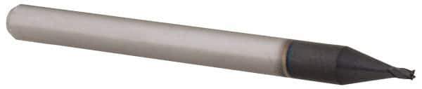 Accupro - 0.035", 0.052" LOC, 1/8" Shank Diam, 1-1/2" OAL, 4 Flute, Solid Carbide Square End Mill - Single End, AlTiN Finish, Spiral Flute, 30° Helix, Centercutting, Right Hand Cut, Right Hand Flute, Series Miniature - USA Tool & Supply