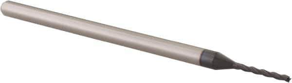 Accupro - 0.045", 3/8" LOC, 1/8" Shank Diam, 2-1/2" OAL, 3 Flute, Solid Carbide Square End Mill - Single End, AlTiN Finish, Spiral Flute, 30° Helix, Centercutting, Right Hand Cut, Right Hand Flute, Series Miniature - USA Tool & Supply