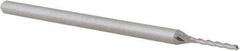 Accupro - 0.045", 3/8" LOC, 1/8" Shank Diam, 2-1/2" OAL, 3 Flute, Solid Carbide Square End Mill - Single End, Uncoated, Spiral Flute, 30° Helix, Centercutting, Right Hand Cut, Right Hand Flute, Series Miniature - USA Tool & Supply
