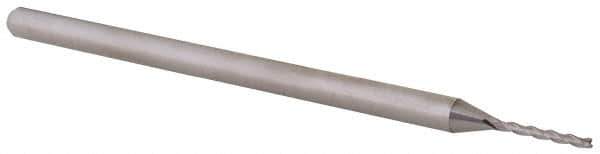 Accupro - 0.04", 0.325" LOC, 1/8" Shank Diam, 2-1/2" OAL, 3 Flute, Solid Carbide Square End Mill - Single End, Uncoated, Spiral Flute, 30° Helix, Centercutting, Right Hand Cut, Right Hand Flute, Series Miniature - USA Tool & Supply